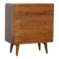 Kastanje Gebogen Ladekast met 3 Laden