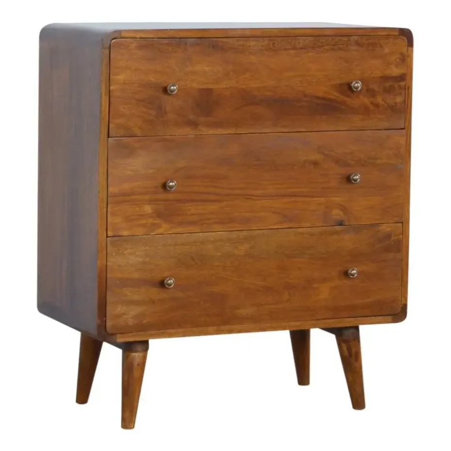 Kastanje Gebogen Ladekast met 3 Laden