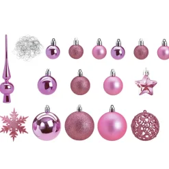 Kerstballen - 110x stuks - met piek - roze - kunststof - 3-6 cm