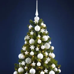 Kerstballen - 110x stuks - met piek - wit - kunststof - 3-6 cm