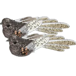 Kerstboomversiering Vogel - 2x stuks - 10 cm - Bruin glitter