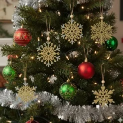 Kersthangers - 6x - sneeuwvlokken - naturel - hout - 6 cm