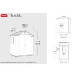 Keter Darwin 64 Tuinhuis - dubbele deuren + ramen - 190x122x221 cm - Grijs
