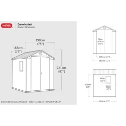 Keter Darwin 66 Tuinhuis - dubbele deuren + ramen - 190x183x221 cm - Grijs
