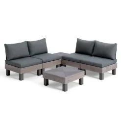 Keter Signature Elements Loungeset 4 personen - met groene kussens - Cappuccino