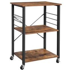 Keukentrolley - 3 niveaus - 6 haken - 60x89x40 cm - vintage bruin