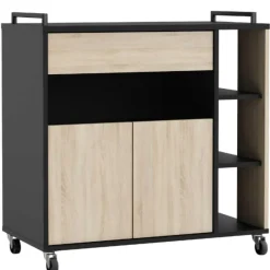 Keukentrolley Inès-ruwe eik/zwart