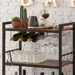 Keukentrolley op Wieltjes - Serveerwagen - Bijzettafel - 3 planken - Bruin