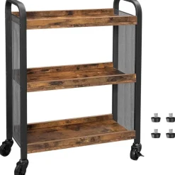 Keukentrolley Xenia 3 legplanken - rustiek bruin/zwart