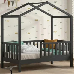 Kinderbed Dallas - 70x140 cm - antraciet/massief grenen