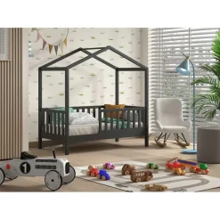 Kinderbed Dallas - 70x140 cm - antraciet/massief grenen