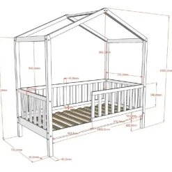 Kinderbed Dallas - 70x140 cm - antraciet/massief grenen