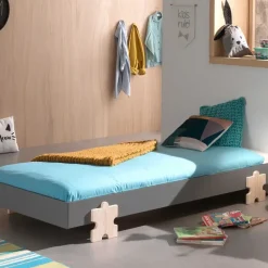 Kinderbed Modulo Puzzle 90x200 stapelbaar - antraciet/dennenhout