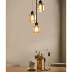 KITARE - Hanglamp 3 lichten - Zwart/Beige - Metaal