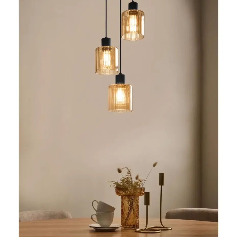 KITARE - Hanglamp 3 lichten - Zwart/Beige - Metaal