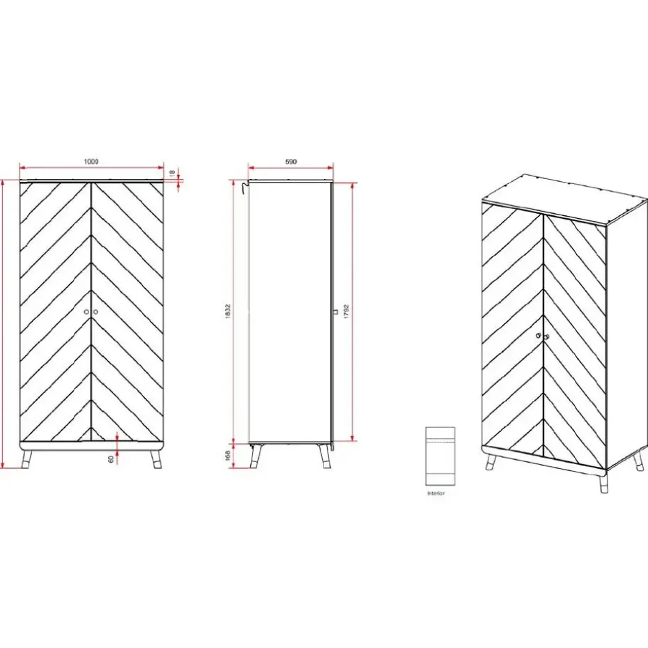 Kledingkast Billy 2 deuren MDF - wit/goud