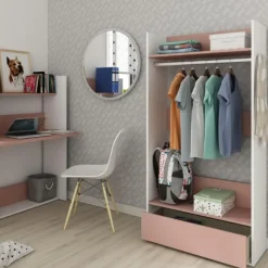 Kledingkast Bo0 met lade, hoedenplank en kledingroede - wit/ oudroze