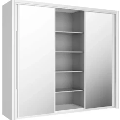 Kledingkast Cody 231cm met 3 schuifdeuren & spiegel - wit