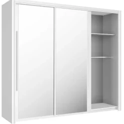 Kledingkast Cody 231cm met 3 schuifdeuren & spiegel - wit