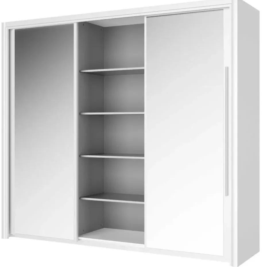 Kledingkast Cody 231cm met 3 schuifdeuren & spiegel - wit