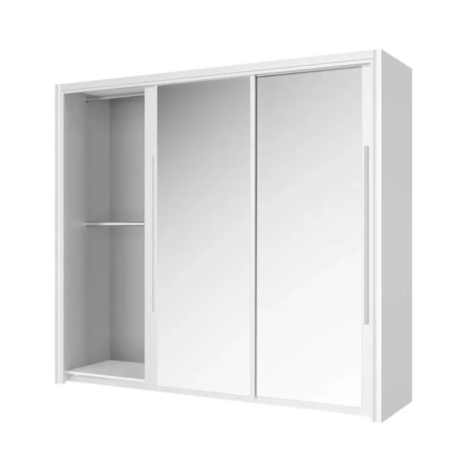 Kledingkast Cody 231cm met 3 schuifdeuren & spiegel - wit