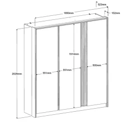 Kledingkast Evi 3-deurs - eikenkleur - 203x185x52 cm