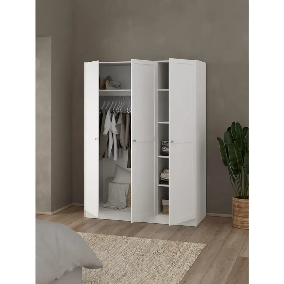 Kledingkast Lynn 3-deurs - wit - 200x147x62 cm