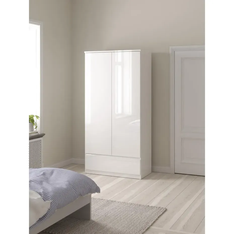 Kledingkast Naia 2-deurs - hoogglans wit - 50x99x201 cm