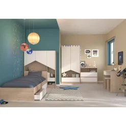 Kledingkast Shelby met 2 deuren en 1 lade - eik/wit