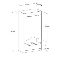 Kledingkast Shelby met 2 deuren en 1 lade - eik/wit