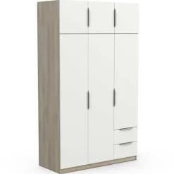 Kledingkast Spectre 120cm 6 deuren & 2 lades - mat wit/eik