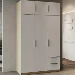 Kledingkast Spectre 120cm 6 deuren & 2 lades - mat wit/eik
