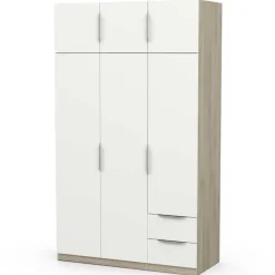 Kledingkast Spectre 120cm 6 deuren & 2 lades - mat wit/eik