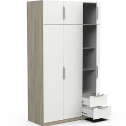Kledingkast Spectre 120cm 6 deuren & 2 lades - mat wit/eik
