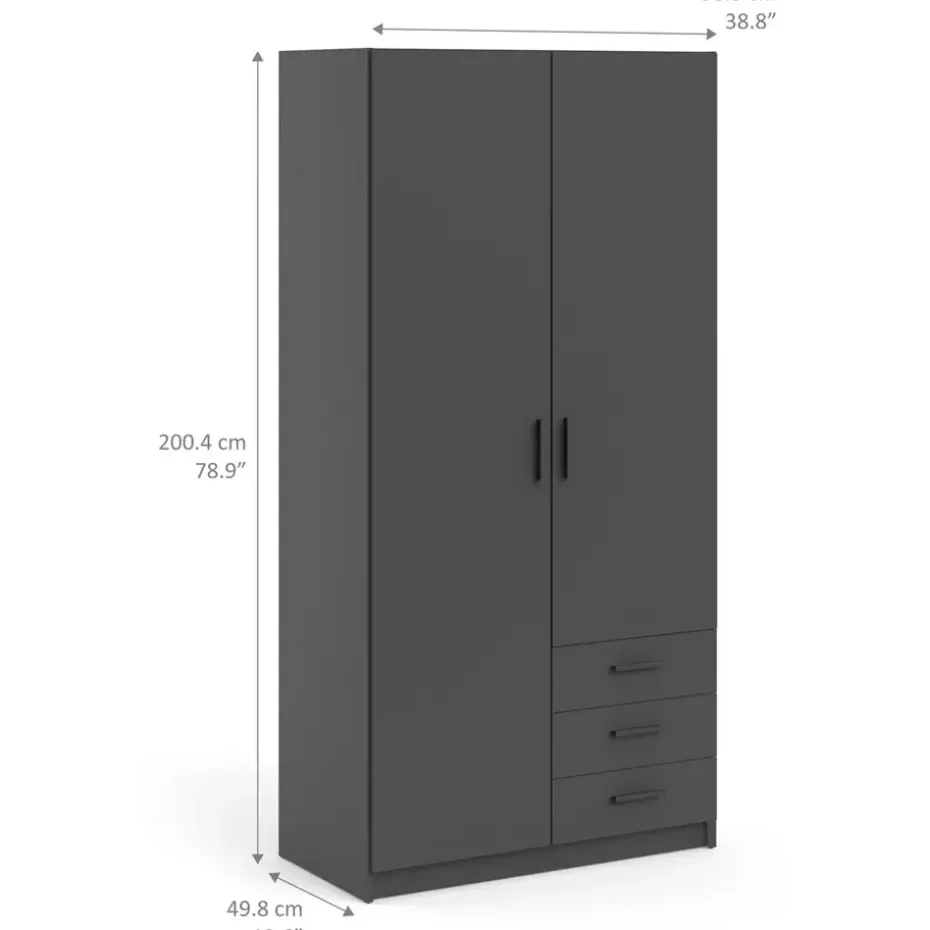 Kledingkast Sprint 2-deurs - antracietkleur - 200x98,5x50 cm