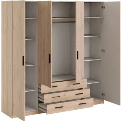 Kledingkast Sprint 4-deurs - eikenkleur - 200x196x50 cm