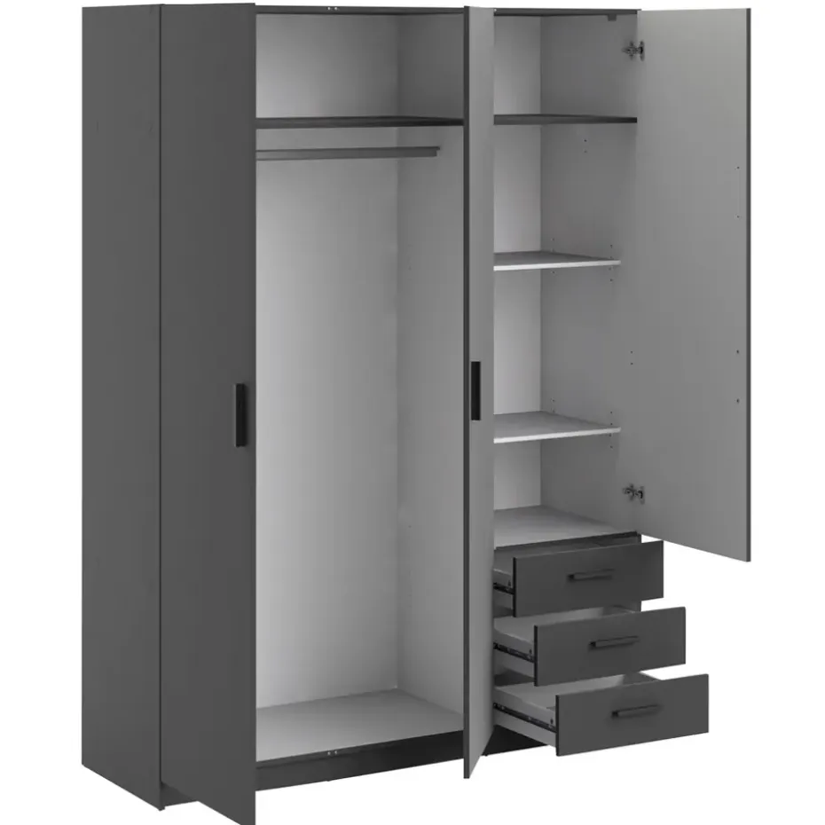 Kledingkast Sprint 3-deurs - antracietkleur - 200x147x50 cm