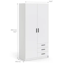 Kledingkast Sprint 2-deurs - wit - 200x98,5x50 cm