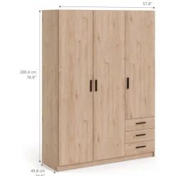 Kledingkast Sprint 3-deurs - eikenkleur - 200x147x50 cm