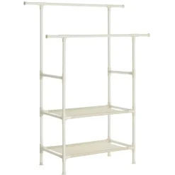 kledingrek, kapstok van metaal, met 2 kledingstangen, 1 plank