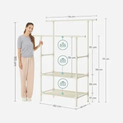 kledingrek, kapstok van metaal, met 2 kledingstangen, 1 plank