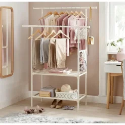 kledingrek, kapstok van metaal, met 2 kledingstangen, 1 plank