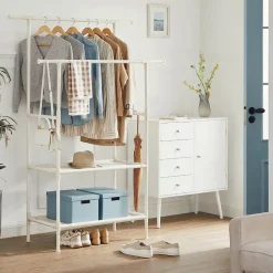 kledingrek, kapstok van metaal, met 2 kledingstangen, 1 plank