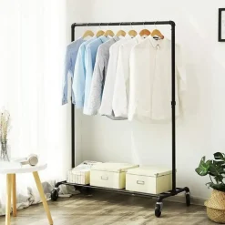 Kledingrek op wieltjes - Metaal - Incl. plank - tot 90 kg - Zwart