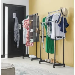 Kledingrek op wieltjes - zwart/chroom - enkel rek