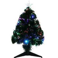 Kleine Fiber kunst kerstboom - H60 cm - met kerstverlichting -led
