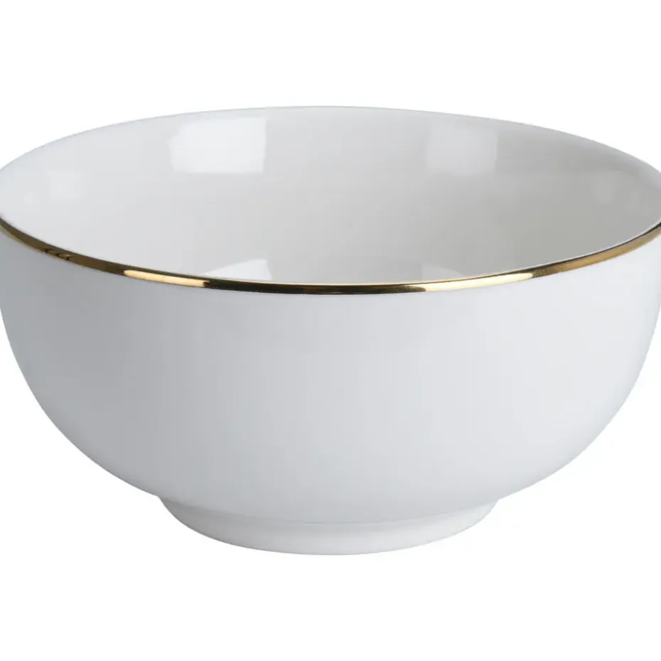 Kommetje/serveer schaaltje - wit/goud - D14 x 7 cm - porselein