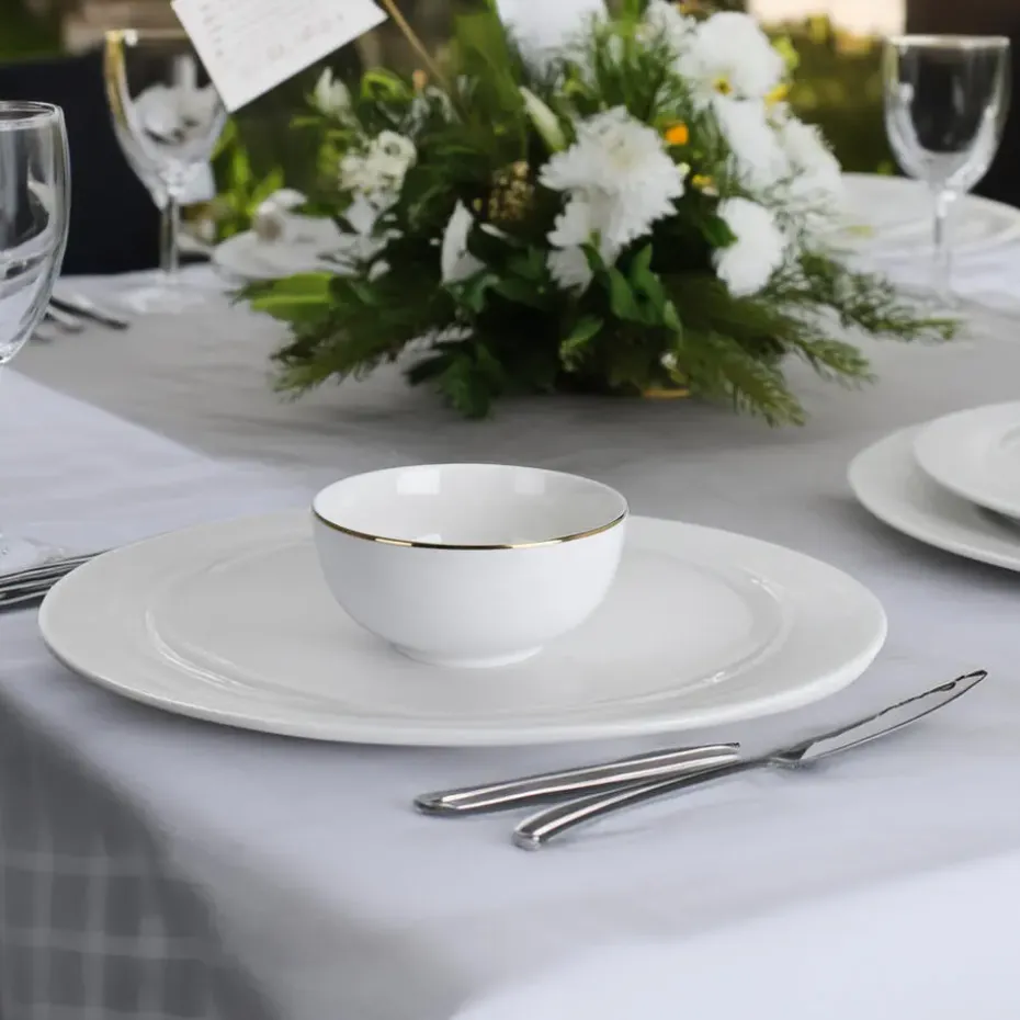 Kommetje/serveer schaaltje - wit/goud - D14 x 7 cm - porselein