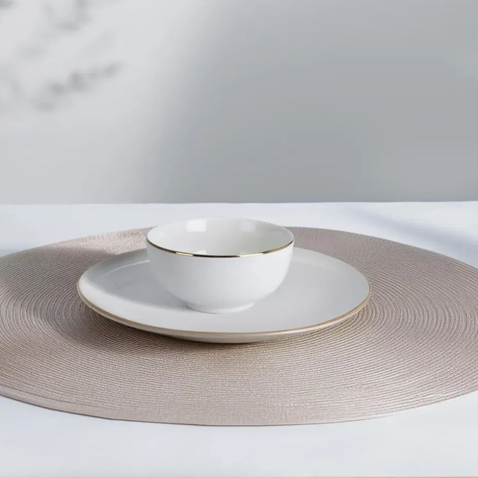 Kommetje/serveer schaaltje - wit/goud - D14 x 7 cm - porselein