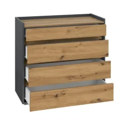 Kosmo - Commode met 4 laden in antraciet eiken spaanplaat